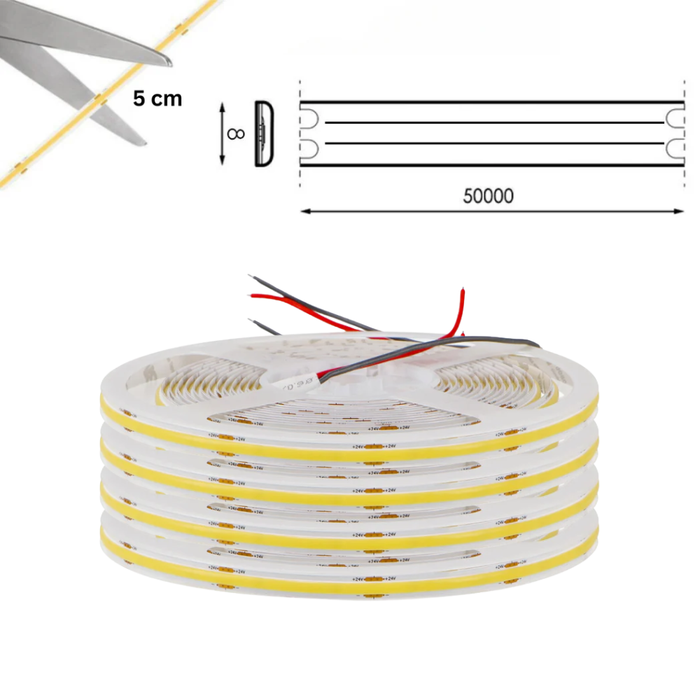 rola banda led 20 metri led cob 24v, taiere la 5cm