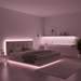 dormitor modern cu lumina roz pudra, neon flex 24v