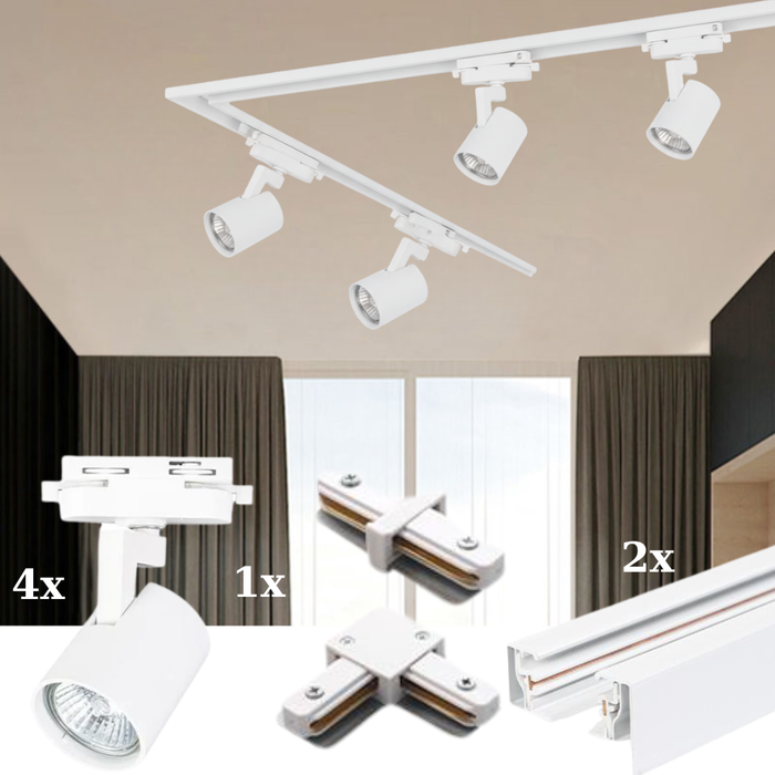 Configurare șină în linie dreaptă cu 4 spoturi orientabile GU10