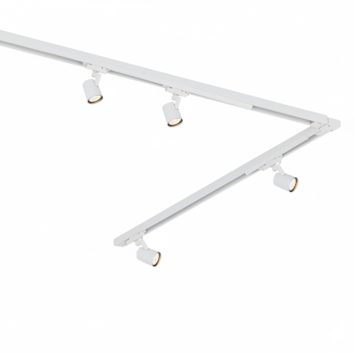 Configurare șină în formă de L, conector ‘L’ și 4 proiectoare
