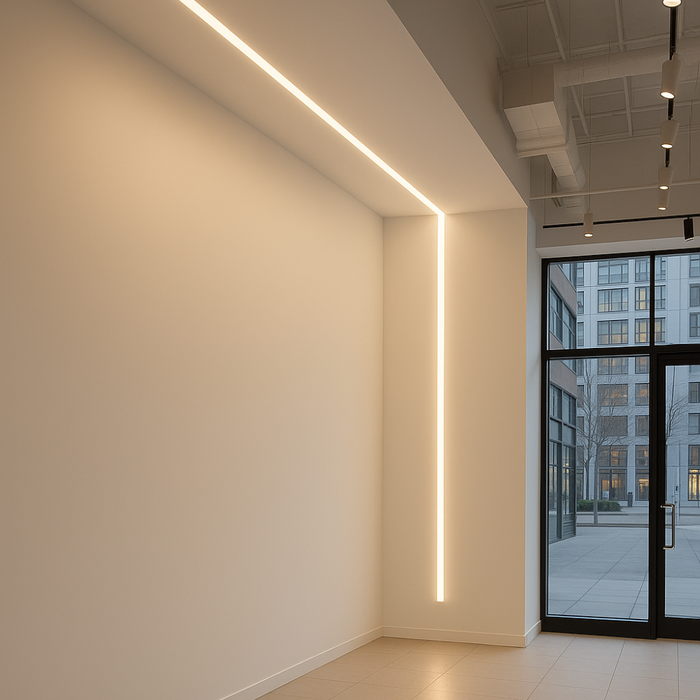 Profil LED cu iluminare uniformă, integrat în tavan
