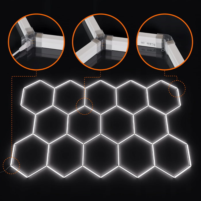 Design hexagonal modern cu lumină rece 6500K pentru spații tehnice
