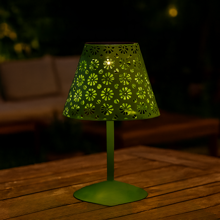 lampă solară exterior verde cu abajur perforat