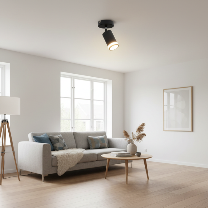 spot negru cu bec gu10 neinclus. corp metalic negru pentru iluminat led
