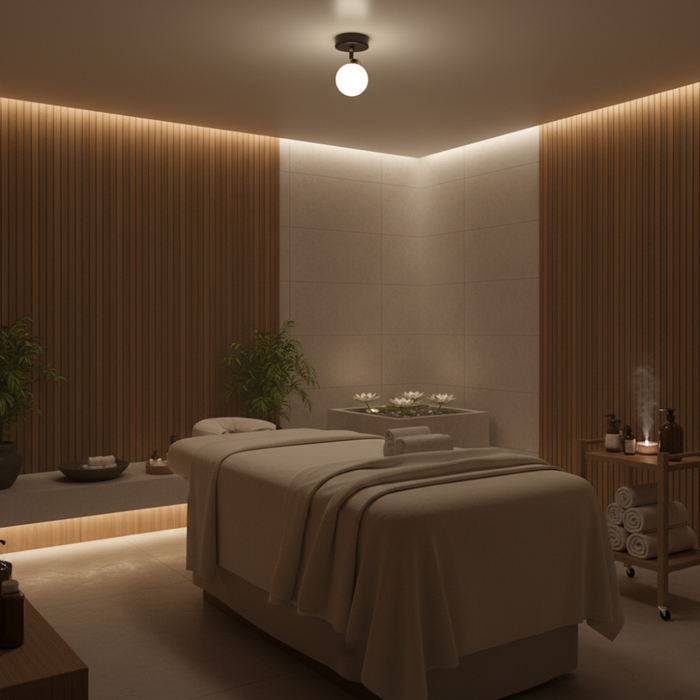 Spot tavan metal negru cu difuzor opal iluminat