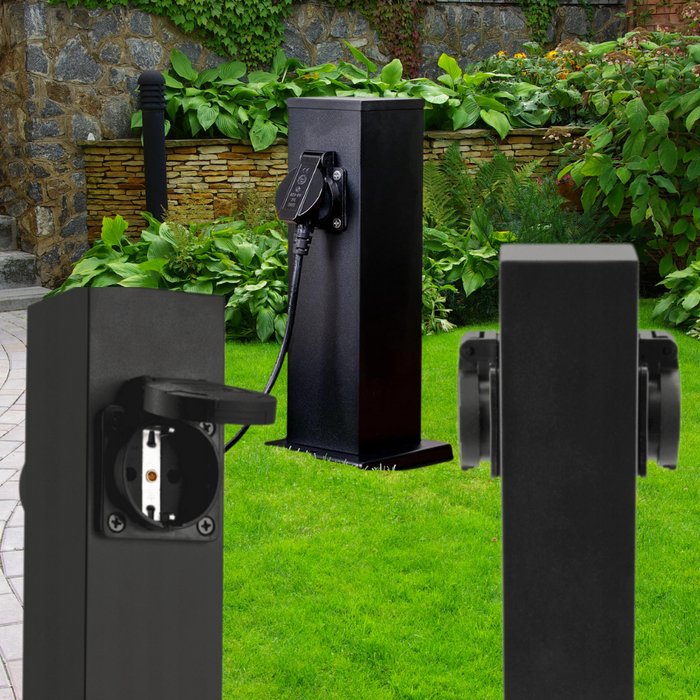 Stalp cu prize din oțel inoxidabil pentru exterior, iluminat, unelte și pompe.
