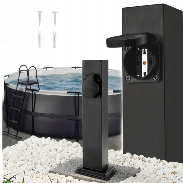 Stâlp cu prize pentru exterior, 6×6 cm, alimentare 230V
