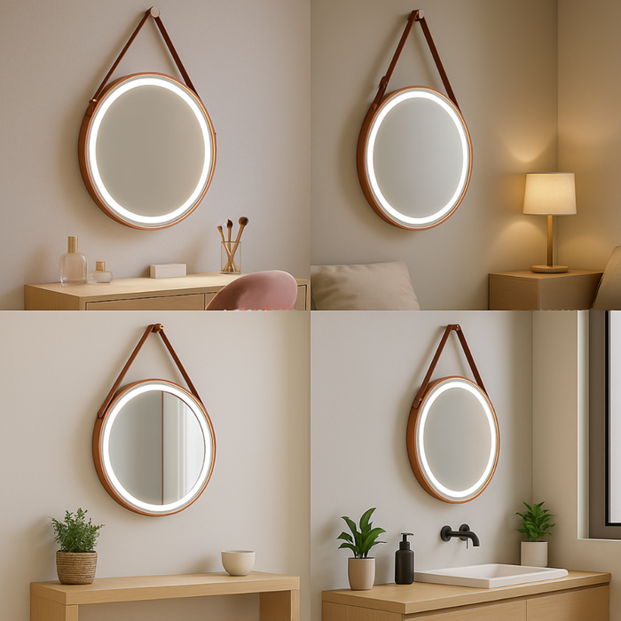 Lumină LED caldă în jurul oglinzii rotunde Salares