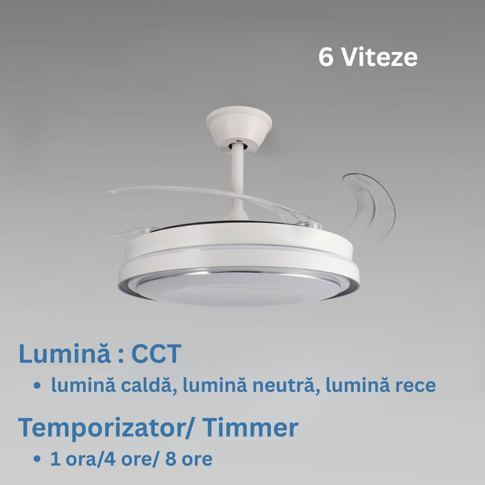 ventilator tavan, ventilator cu lustra CCT, lustra cu ventilator si telecomanda, corp iluminat cu ventilator, lustra led cu ventilator i telecomanda, ventilator tavan silentios, ledia.ro