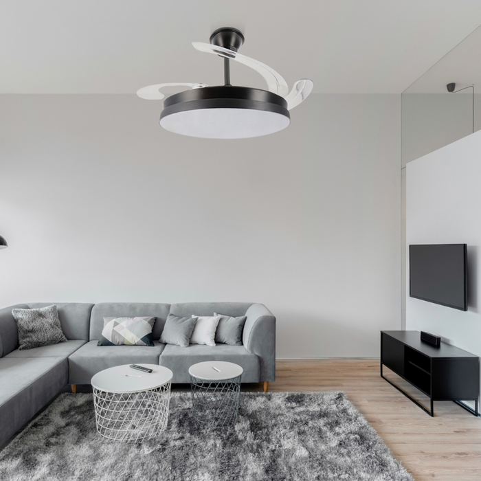 Ventilator tavan cu lustra LED pentru living, 6 viteze, control cu telecomanda, ledia.ro