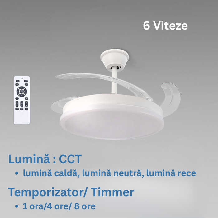 ventilator tavan, ventilator cu lustra CCT, lustra cu ventilator si telecomanda, corp iluminat cu ventilator, lustra led cu ventilator i telecomanda, ventilator tavan silentios, ledia.ro