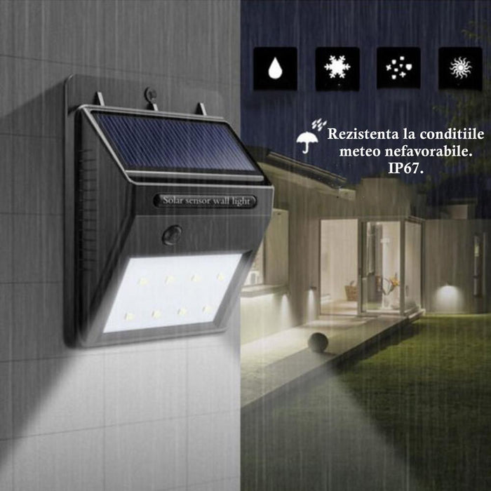 Aplica solara LED cu senzor de miscare, 3W IP65 6000K - ledia.roAplice cu senzor