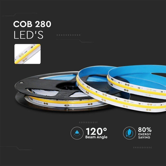 Banda LED COB 24V 10W/m 280 LED/m IP20 alb natural, rola 5m - ledia.roBanda LED 24V