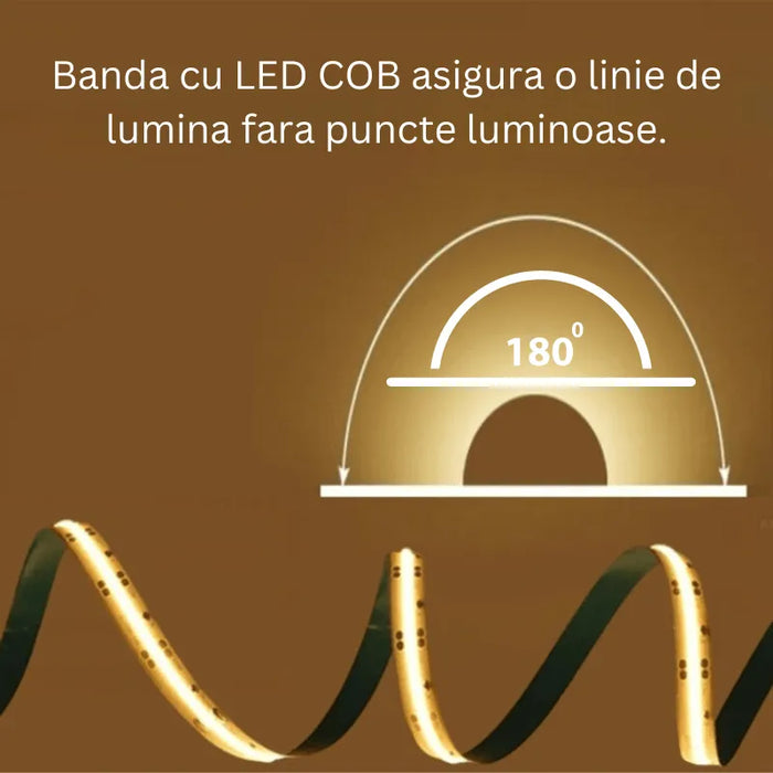 Banda LED COB, 24V LED COB, Banda LED 1000Lm, LED COB, Banda LED 12W/m, Banda COB 5 metri, Banda LED COB 320LED/m, banda led cob interior - ledia.ro