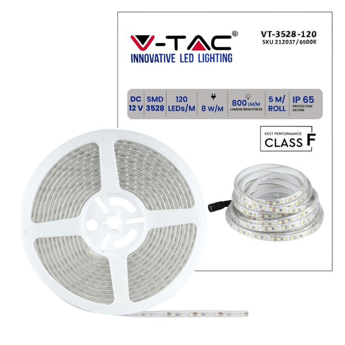 Banda LED V-TAC SMD 3528, 12V 8W/m 120LED/m IP65