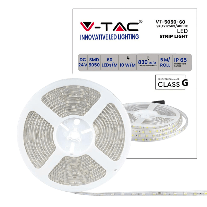 Banda LED V-TAC SMD 5050, 24V 60 LED/m IP65, 5 metri