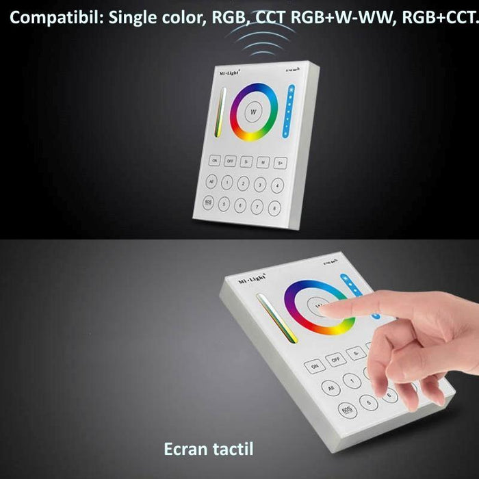 Controller Smart de perete, RGBW + CCT, panou touch 8 zone, B8 Mi-Light, controler tactil, telecomanda panou, MiBoxer, ledia.ro