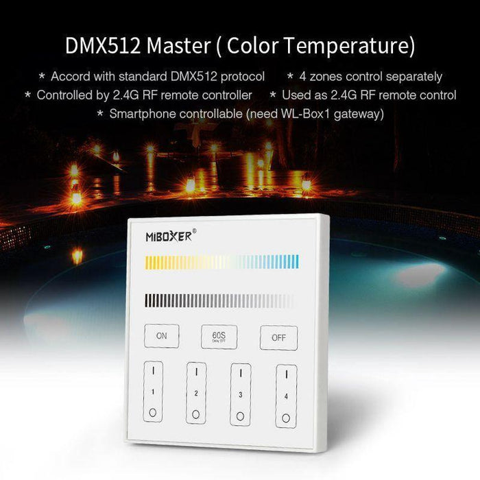 Dimmer LED tactil DMX512 Master X2, 4 zone, CCT Alb variabil, Mi-Light - ledia.roDimmer