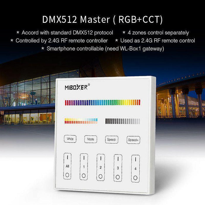 Dimmer LED tactil DMX512 Master X5, 4 zone, RGB+CCT, Mi-Light - ledia.roDimmer