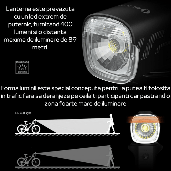 Lanterna bicicleta Olight RN400, 400 lumeni, iluminare 89m - ledia.roLanterne biciclete