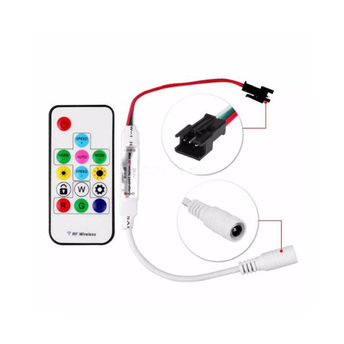 Mini Controler cu telecomanda RF 14 taste pentru benzi LED RGB Digitale - ledia.roController + Telecomanda