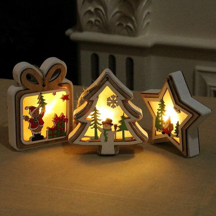 Ornament LED din lemn, model Cadou, lumina calda - ledia.roOrnamente LED