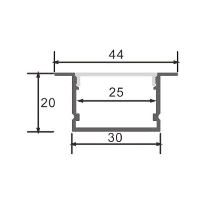 Profil LED incastrat Oreb, aluminiu, 20 x 44 mm, lungime 2 m - ledia.roProfile incastrate