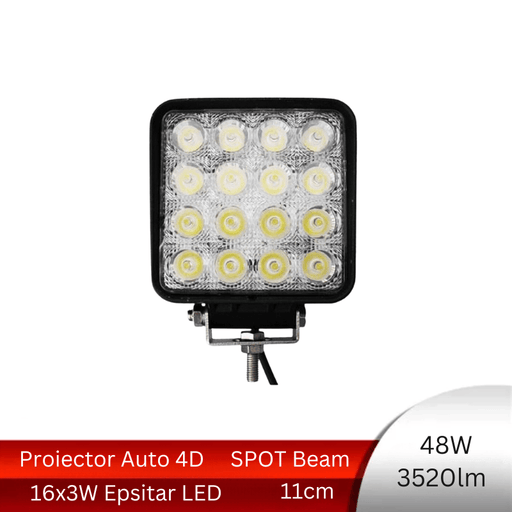 proiector auto patrat, proiector led auto 48w, proiectoare auto patrate, proiectoare off road, proiector auto offroad 11cm, proiector offroad 12v-24v, proiectoare led camion, proiectoare suv, proiector 12v-24v auto, ledia.ro
