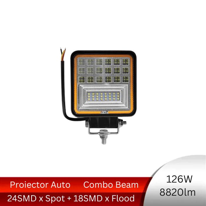 proiector auto patrat, proiector led auto 126w, proiectoare auto combo, proiectoare off road, proiector offroad 12v-24v, proiectoare led camion, proiectoare suv, proiector 12v-24v auto, ledia.ro