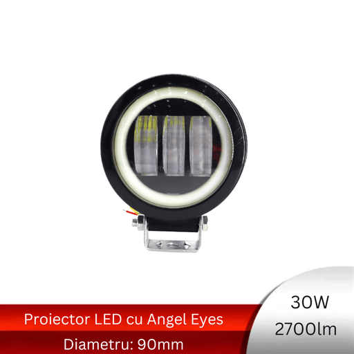 Proiector auto Angel Eyes, proiector rotund moto, proiector rotund atv, proiectoare rotunde atv, proiector led off road, proiectoare rotunde angel eyes 12v, proiector moto 30w, ledia.ro