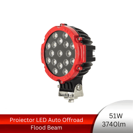 proiector auto rotund, proiector led auto rotund, proiectoare auto flood, proiectoare off road rotunde, proiectoare led off road, proiector led auto offroad 51w, proiector led rotund 12v, proiector led 24v camion, proiectoare led camion, proiectoare suv, proiector 12v auto