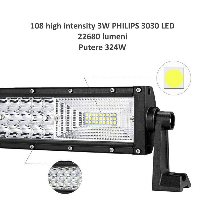 LED bar 324, LED light bar, lumini LED bar, bare LED pentru mașini, bare luminoase LED, bara led cu doua faze, bara led 54.6cm, ledia.ro
