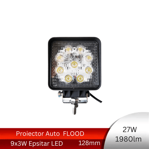 proiector auto patrat, proiector led auto 27w, proiectoare auto flood beam, proiectoare off road patrate, proiectoare off road, proiector auto offroad 12,8cm, proiector offroad 12v-24v, proiectoare camion, proiectoare suv, ledia.ro