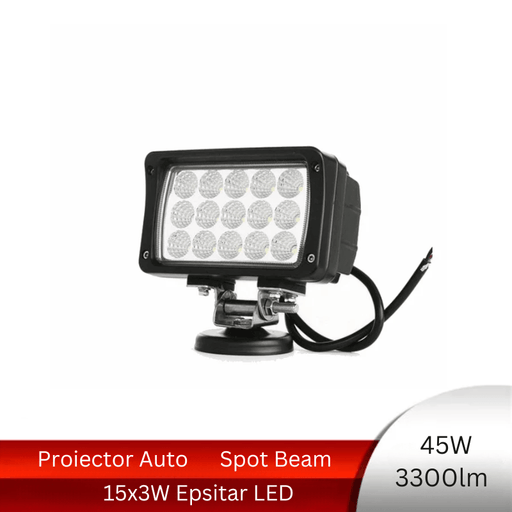 proiector auto dreptunghiular, proiector led auto 45w, proiectoare auto, proiectoare off road, proiector offroad 12v-24v, proiectoare led camion, proiectoare suv, proiector 12v-24v auto, ledia.ro