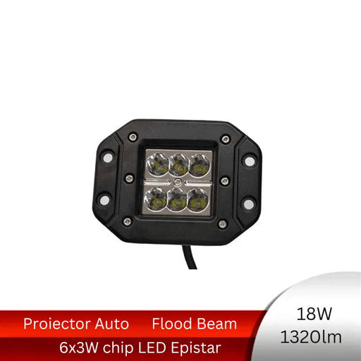 proiector auto dreptunghiular, proiector led auto 18w, proiectoare auto incastrabile, proiectoare off road, proiector offroad 12v-24v, proiectoare led camion, proiectoare suv, proiector 12v-24v auto, ledia.ro