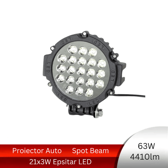 Proiector LED Auto Offroad rotund, 63W/4410lm, Spot Beam 30° - ledia.roProiectoare rotunde