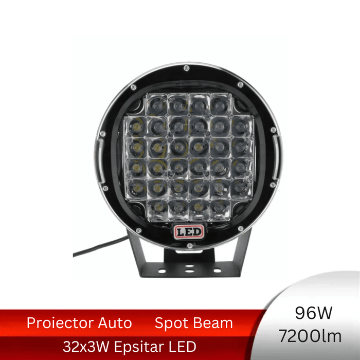 proiector auto rotund, proiector led auto 96w, proiectoare auto spot beam, proiectoare off road, proiector offroad 12v-24v, proiectoare led camion, proiectoare suv, proiector auto 7200lm, ledia.ro