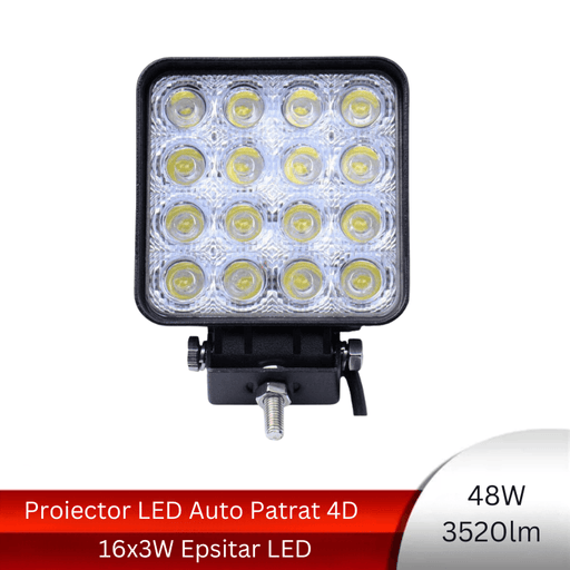 proiector auto patrat, proiector led auto 48w, proiectoare auto, proiectoare off road, proiector offroad 12v-24v, proiectoare led camion, proiectoare suv, proiector auto 3520lm, ledia.ro