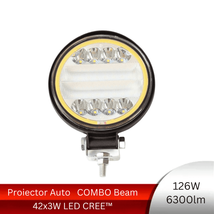 proiector auto 126w, proiector led auto rotund, proiectoare auto combo, proiectoare off road rotunde, proiectoare led off road, proiector led auto offroad, proiector led rotund 12v, proiector led 24v camion, proiectoare led camion, proiectoare suv, proiector 12v auto