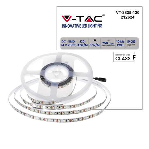Banda LED V-TAC SMD 2835, 8W/m 120 LED/m 24V, IP20 - ledia.ro